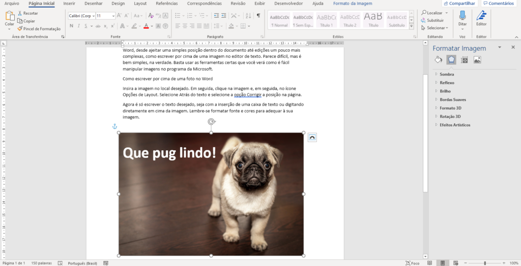 Texto escrito em cima de uma imagem no Word