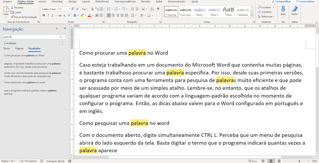 como pesquisar palavra no word
