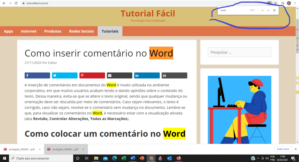 imagem pesquisar palavra pagina de site
